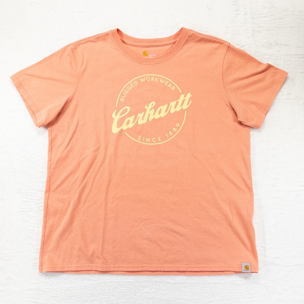 Carhartt T-Shirt Womens XL 16/18 Orange Short Sleeve Rugged Workwear Graphic Tee
